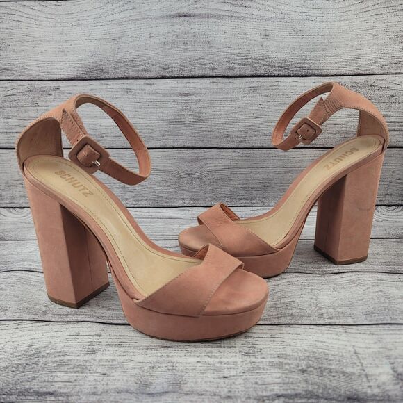 Schutz Shoes - Schutz Women's Platform Block Heels Shoes Blush Suede Ankle Strap 8.5B